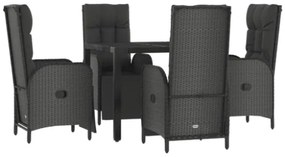 Set da Pranzo da Giardino 5 pz Nero con Cuscini in Polyrattan