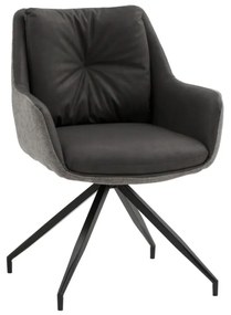 Set di poltroncine girevoli WATSON in similpelle antracite, tessuto grigio e gambe in metallo nero, con braccioli