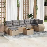 Set Divano da Giardino 8 pz con Cuscini Beige in Polyrattan 3325853