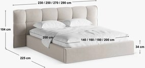 Letto matrimoniale imbottito greige con contenitore con rete inclusa 200x200 cm Eric – Micadoni