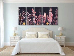 Quadri 5 pezzi – Pittura a olio di fiori selvatici
