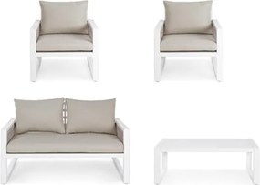 Salottino Da Esterno In Corda E Alluminio Con Cuscini E Tavolino Bianco Captiva Bizzotto