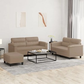 Set Di Divani 3 Pz Con Cuscini Cappuccino İn Similpelle /