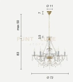 Lampadario in vetro e ceristallo tortora opera 6 luci lp.opera-6-tort