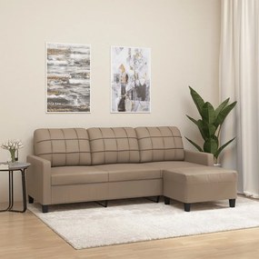 Divano A 3 Posti Con Poggiapiedi Cappuccino 180cm İn Similpelle /
