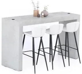 Tavolo Alto Evolution 180x60, Grigio Cemento con Due Gambe e Caricatore Wireless