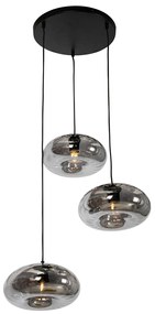 Lampadario Art Déco nero con vetro fumé rotondo 3 luci - Ayesha
