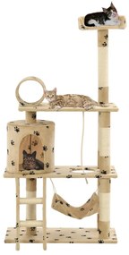 Albero per gatti e tiragraffi sisal 140 cm zampe stampate beige