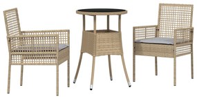 Set da pranzo da giardino set di 3 beige vimini, vetro durevole
