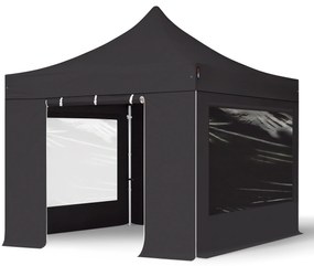 TOOLPORT 3x3m gazebo pieghevole PES con laterali (finestre panoramiche), PROFESSIONAL alluminio, nero - (600146)