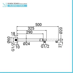 Set doccia con soffione in ABS e braccio estendibile 35-50 cm in ottone cromato