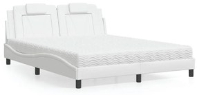 Letto Con Materasso Bianco 160x200 Cm İn Similpelle /