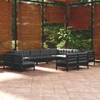 Set Divani da Giardino 12 pz con Cuscini Neri Massello di Pino cod mxl 42544