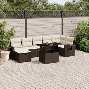 Set divani da giardino 8 pz con cuscini marrone in polyrattan