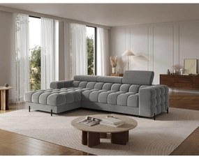 Divano angolare grigio tortora allungabile/con contenitore (con penisola a sinistra/con chaise lounge) con rivestimento in velluto Felro – ELTAP