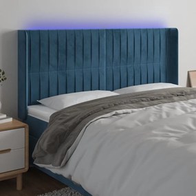 Testiera A Led Blu Scuro 163x16x118/128 Cm İn Velluto /
