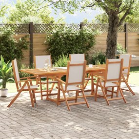 Set Pranzo Da Giardino 7pz Legno Massello Di Acacia E Textilene /