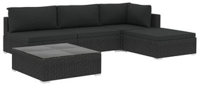 Set divani da giardino 5 pz con cuscini in polyrattan nero