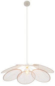 Lampada a sospensione Japandi color crema con paralume in lino - Aisha