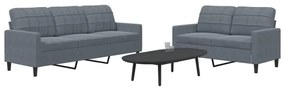 Set Di Divani 2 Pz Con Cuscini Grigio Scuro İn Velluto /