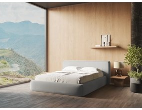 Letto matrimoniale imbottito grigio chiaro con contenitore con griglia 140x200 cm Kiana - Makamii