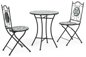 Set bistrot da giardino in mosaico con tavolino tondo e sedie pieghevoli Positano Bizzotto