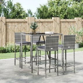 Set bar da giardino 5 pz con cuscini in polyrattan grigio