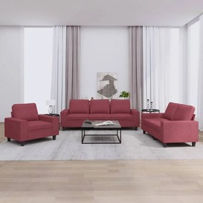 Set Di Divani 3 Pz Rosso Vino İn Tessuto /