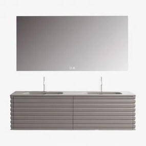 Set Mobili Da Bagno In Legno Noura Con Lavabi Integrati Grigio Nichel & Led Rettangolare (160x75 Cm) & 2 X Bianco ↑20 Cm Con Valvola Di - Sklum