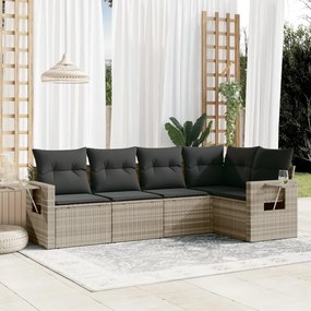 Set divano da giardino 5pz con cuscini grigio chiaro polyrattan