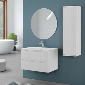Mobile bagno sospeso 80 bianco cannettato doppi cassetto lavabo e specchio Wise