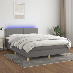 Letto a Molle Materasso e LED Grigio Scuro 140x190cm in Tessuto