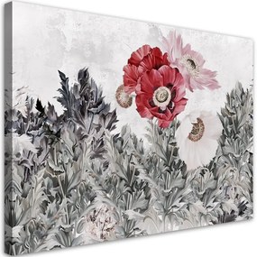 Quadro su tela, Poppie rosse dipinte in giardino  Dimensioni 90x60