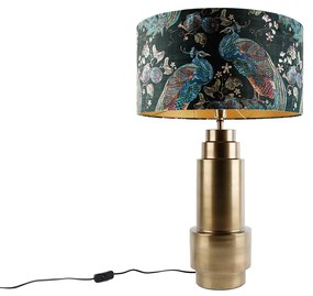 Lampada da tavolo velluto bronzo con paralume verde pavone e oro 50 cm - Bruut