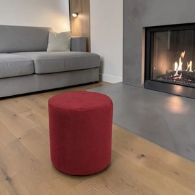Pouf Tondo Dante D 40 cm in Tessuto Antimacchia Bordeaux