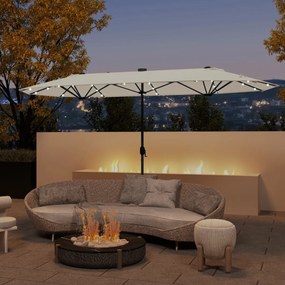 Costway Ombrellone doppio da giardino con luci solari 4x2m, Ombrellone rettangolare grande con manovella base 4 Colori