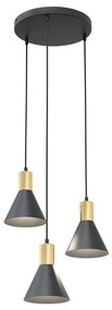 Lampada a sospensione in acciaio ROSA 3 nero/bianco e oro 3xE14