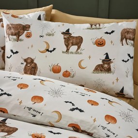 Set copripiumino e federa greige per letto singolo 135x200 cm Halloween Highland Cow – Catherine Lansfield