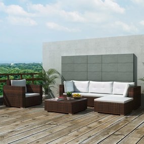 Set Divani da Giardino 6 pz con Cuscini in Polyrattan Marrone