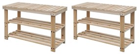 Scarpiera 2 İn 1 Con Piano Dappoggio 2 Pz İn Legno Massello /