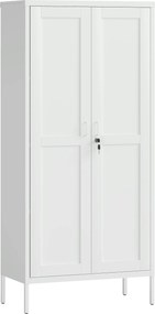 Armadio per Ufficio 80x40x175 cm a 3 Ripiani Regolabili con Serratura e 2 Chiavi in Acciaio Bianco...
