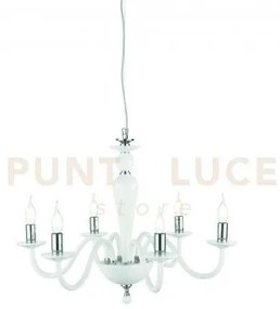 Lampadario paganini 6 luci bianco cromo attacco e14 d.70cm