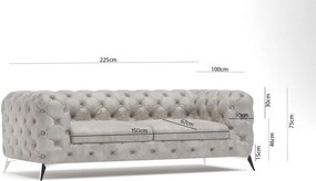 Divano grigio chiaro con rivestimento in velluto 225 cm Chelsea – Ropez