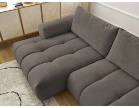 Divano angolare grigio tortora allungabile e con contenitore (penisola a sinistra/chaise lounge) con rivestimento in ciniglia Fuji – Bobochic Paris