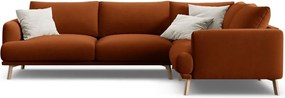 Divano angolare color terracotta (con penisola a destra/a L) con rivestimento in velluto Naomi – Micadoni
