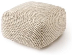 benuta Pure Pouf in lana fatto a mano Beads Crema 55x55x30 cm - Tappeto fibra naturale