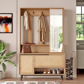 Mobile Da Ingresso Con Scarpiera Appendiabiti E Specchio Orientabile Ocean Rafia