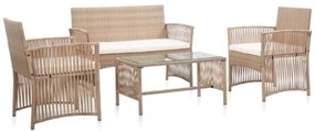 Set Divani da Giardino 4 pz con Cuscino in Polyrattan Beige