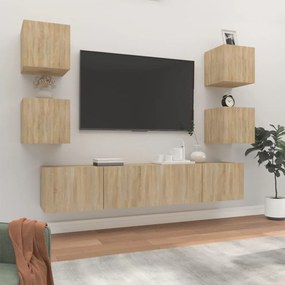 Set di mobili porta tv 6 pz rovere sonoma in legno multistrato