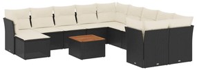 Set divani da giardino 12 pz con cuscini nero in polyrattan